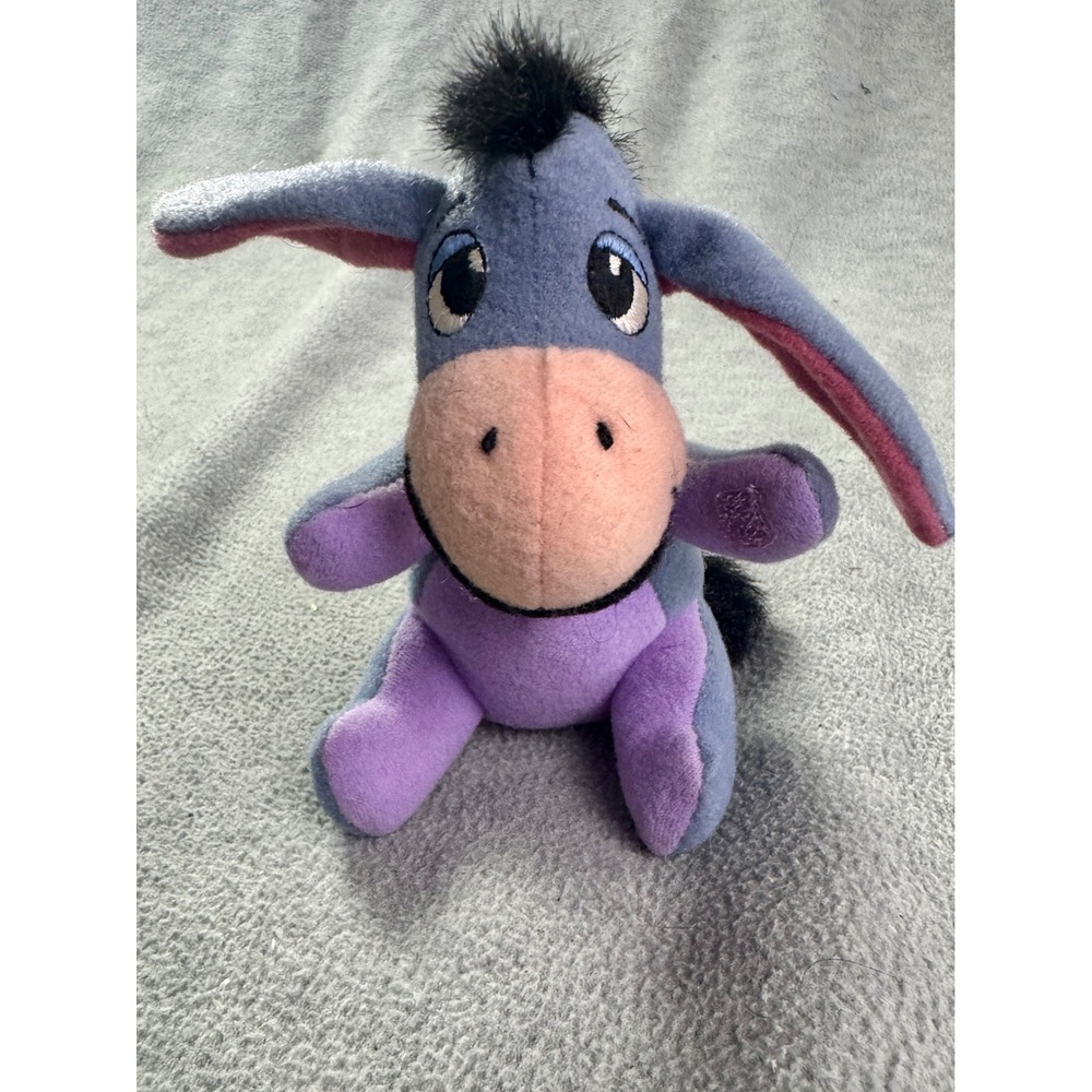 Vintage 1997 Disney Mattel Eeyore Plush Winnie the Pooh Blue Donkey Pink Bow 6"